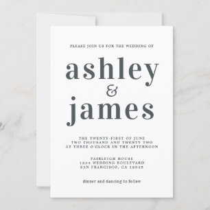 Simple Chic Typography Black White Wedding Invitation