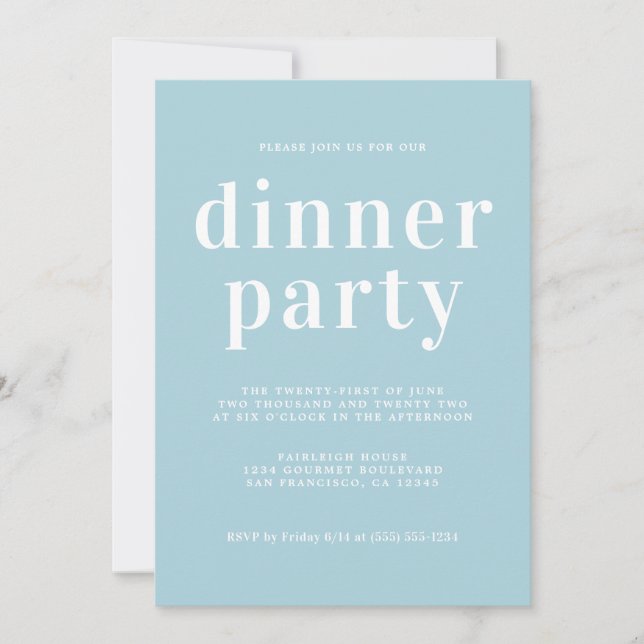 Simple Chic Typography Blue Glow Dinner Party Invitation (Front)