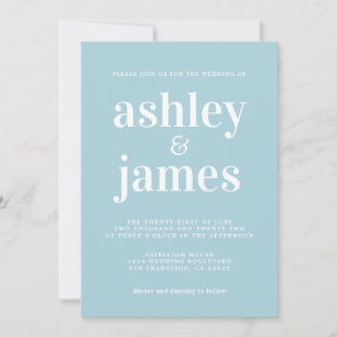 Simple Chic Typography Blue Glow Wedding Invitation