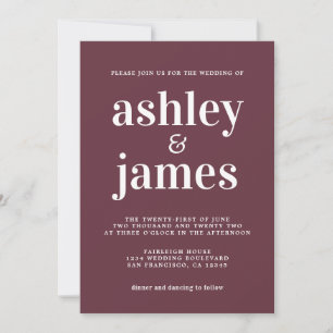 Simple Chic Typography Burgundy Wedding Invitation