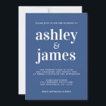 Simple Chic Typography Classic Blue Wedding Invitation<br><div class="desc">Simple and chic wedding invitation features white stylish, elegant and modern typography on a classic blue background. Simply add your wedding details. Exclusively designed for you by Happy Dolphin Studio. If you need any help or matching products please contact us at happydolphinstudio@outlook.com. We're happy to help you make your wedding...</div>