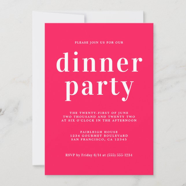 Simple Chic Typography Diva Pink Dinner Party Invitation (Front)