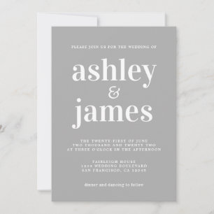 Simple Chic Typography Light Grey Wedding Invitation