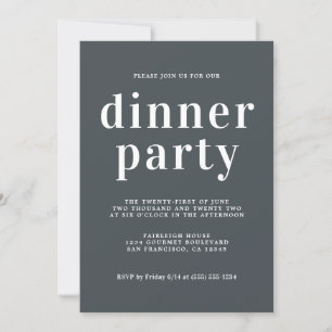 Simple Chic Typography Off-Black Dinner Party Invitation