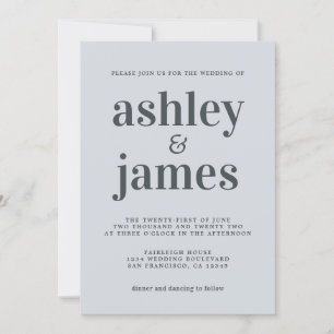 Simple Chic Typography Pastel Blue Wedding Invitation