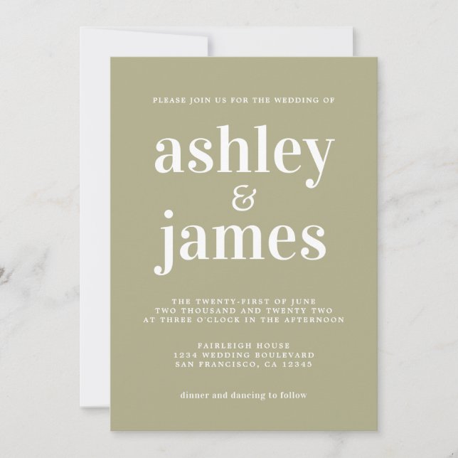 Simple Chic Typography Sage Green Wedding Invitation (Front)