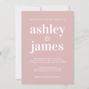 Simple Chic Typography Silver Pink Wedding Invitation