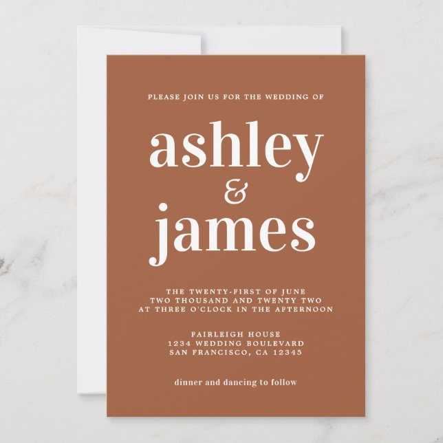 Simple Chic Typography Terracotta Wedding Invitation (Front)