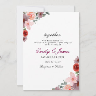 simple chic Watercolor Floral  wedding Invitation