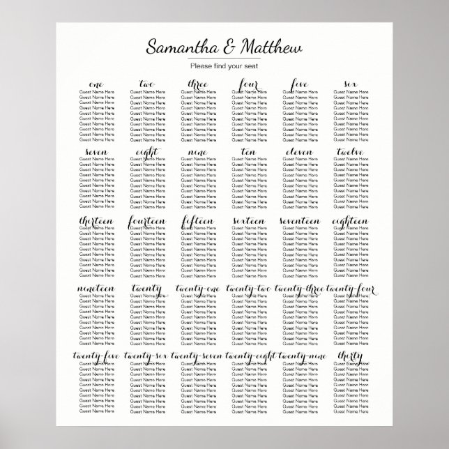 Simple & Chic Wedding - 30 Tables | Seating Chart (Front)