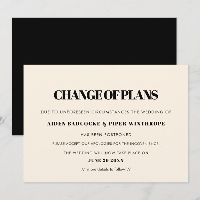 Simple & chic wedding date change announcement (Front/Back)