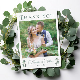Simple Chic Wedding Photo Green Eucalyptus Leaf Thank You Card
