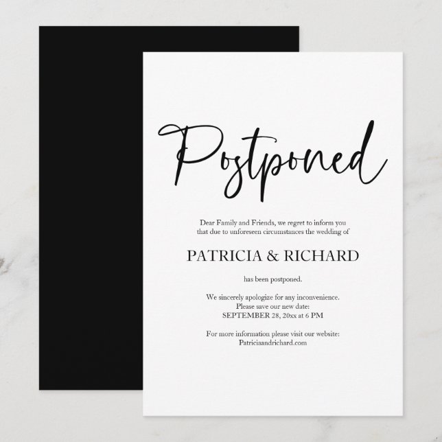 Simple Chic Wedding Postponed Announcement (Front/Back)