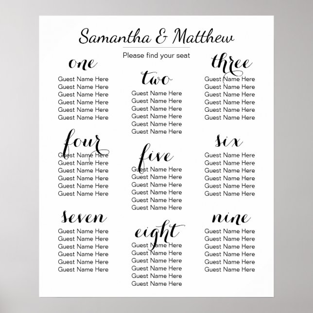Simple & Chic Wedding (Scattered) | Seating Chart (Front)