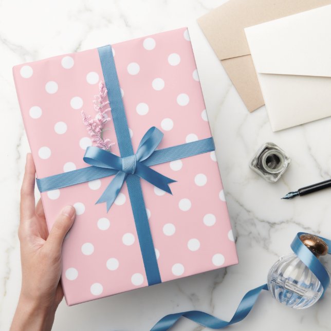 Simple Chic White Polkadots On LIght Blush Pink Wrapping Paper (Gifting)