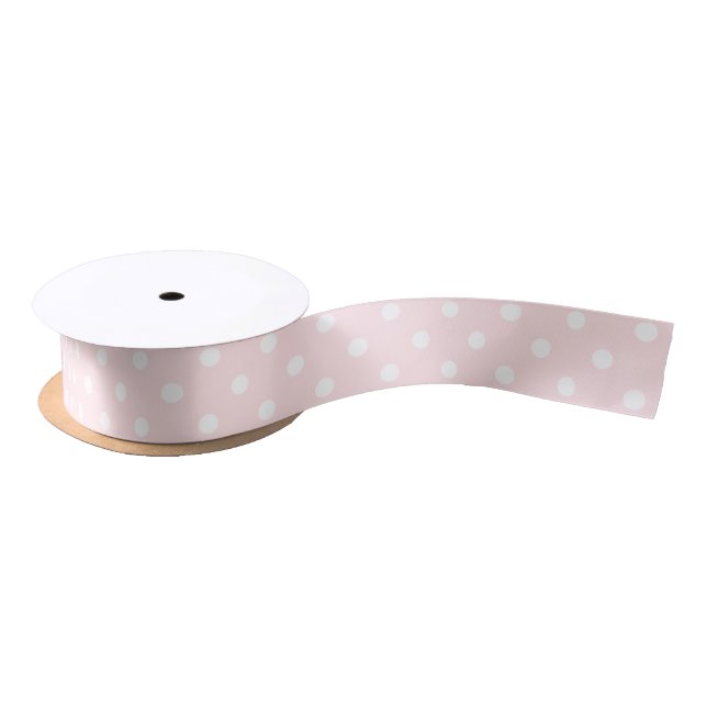 Simple Chic White Polkadots Pattern On Pale Blush Satin Ribbon (Spool)