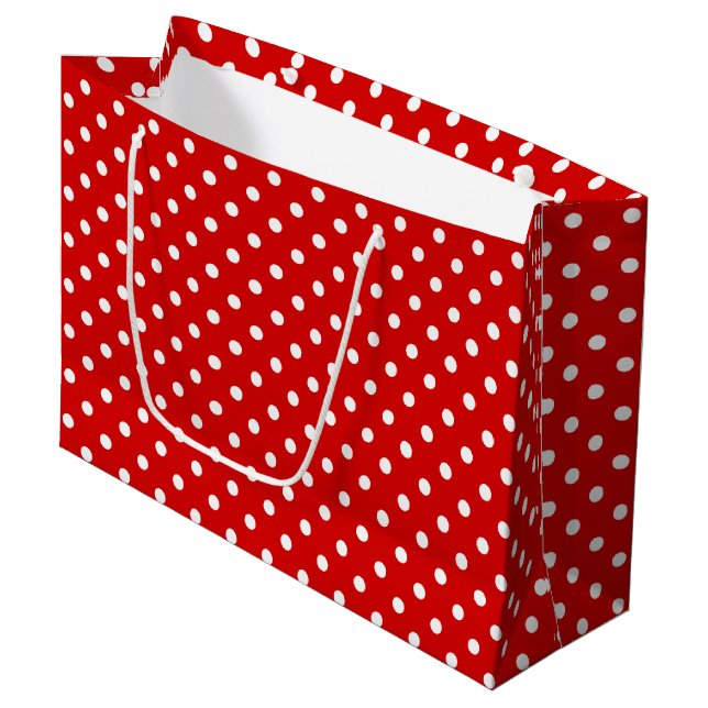 Simple Chic White Polkadots Pattern On Red Large Gift Bag (Front Angled)