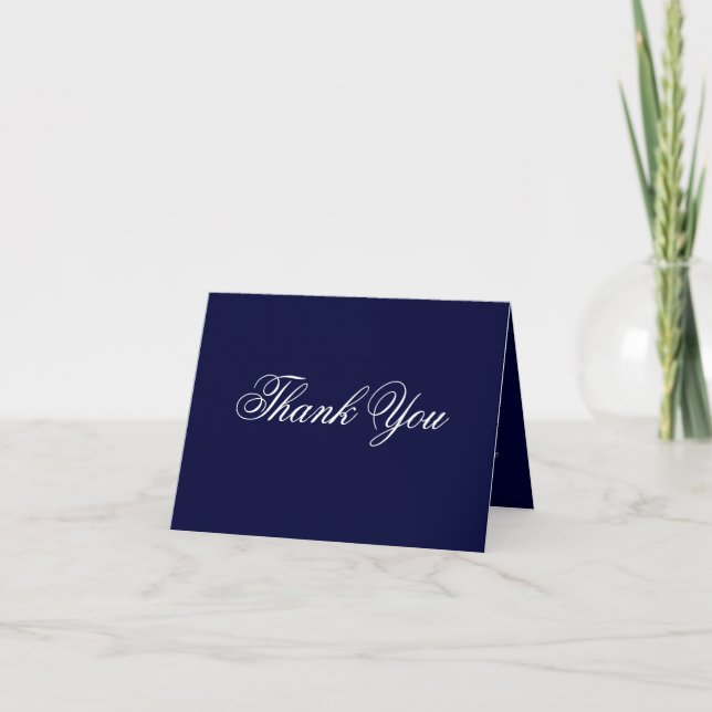 Simple Chic White Script On Navy Classic Wedding  Thank You Card (Front)
