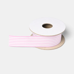 Simple Chic White Stripes Pattern On Pale Pink Satin Ribbon