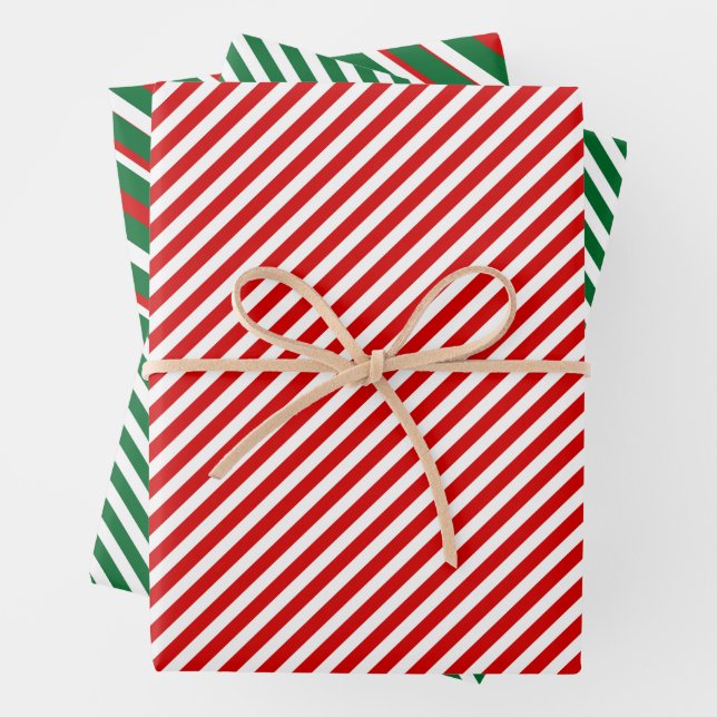 Simple Chic White Stripes Pattern On Red And Green Wrapping Paper Sheet (In situ)