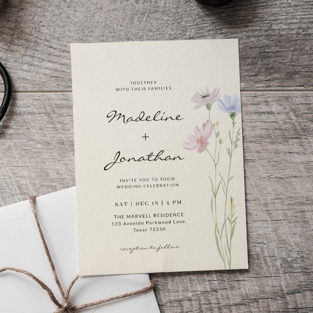 Simple Chic Wildflower Beige Wedding Invitation (Creator Uploaded)