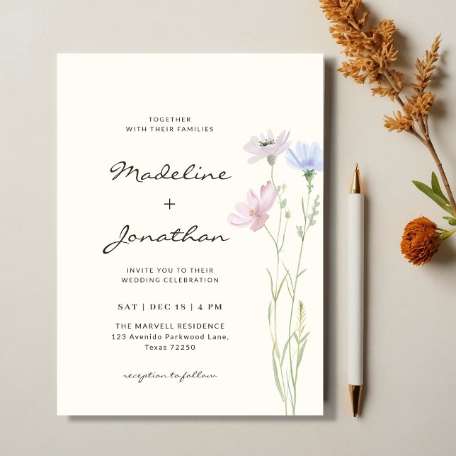 Simple Chic Wildflower Beige Wedding Invitation (Creator Uploaded)