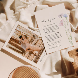 Simple Chic Wildflower Beige Wedding Thank You Card