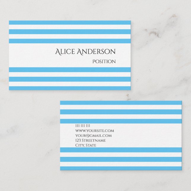 Simple Chick Blue Stripes Geometric Chic  Business Card (Front/Back)