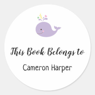 Simple Child and Baby Bookplate w/ Purple Whale Classic Round Sticker