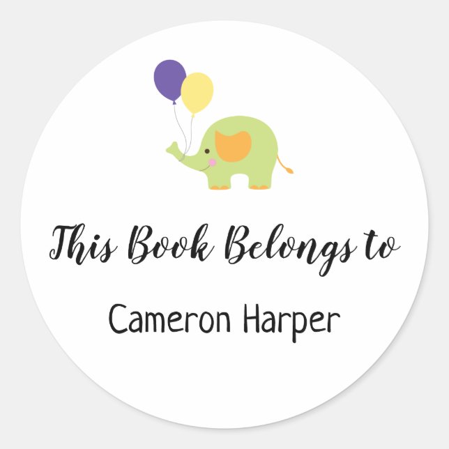 Simple Child and Baby Bookplate with Elephant Classic Round Sticker (Front)