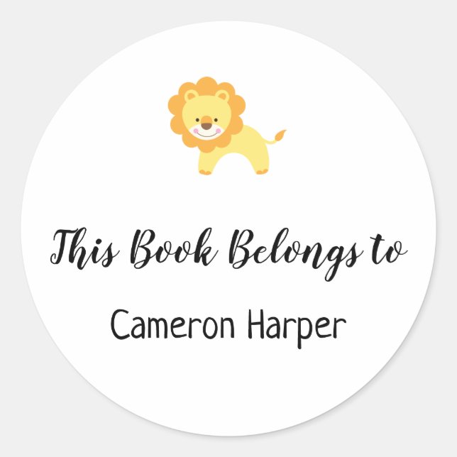 Simple Child and Baby Bookplate with Yellow Lion Classic Round Sticker (Front)