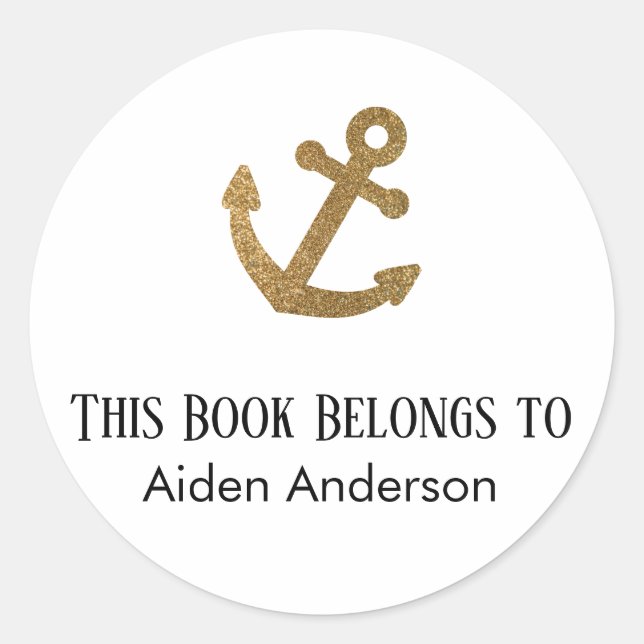 Simple Child Baby Gold Glitter Anchor Bookplate Classic Round Sticker (Front)