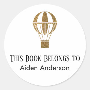 Simple Child Baby Gold Hot Air Balloon Bookplate Classic Round Sticker