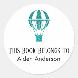 Simple Child Baby Teal Hot Air Balloon Bookplate Classic Round Sticker