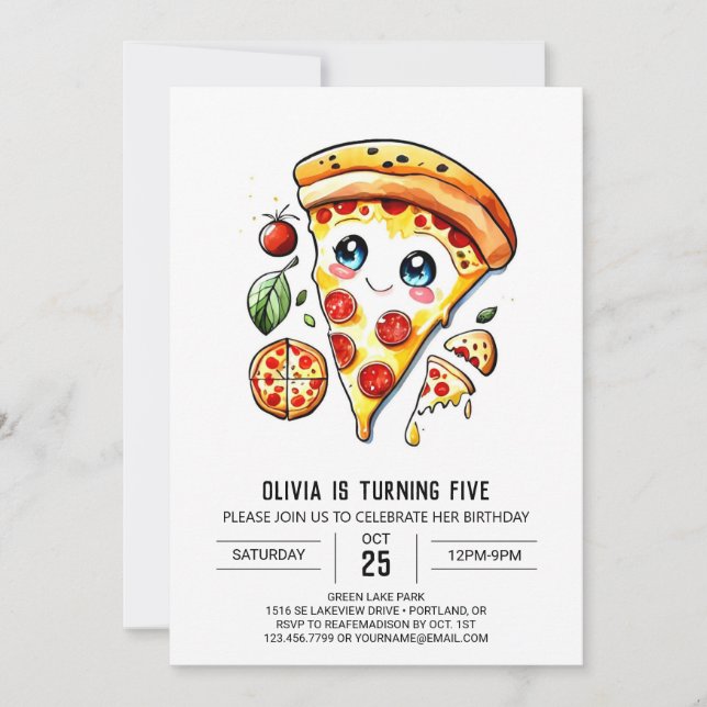 Simple Children Pizza Birthday Invitation (Front)