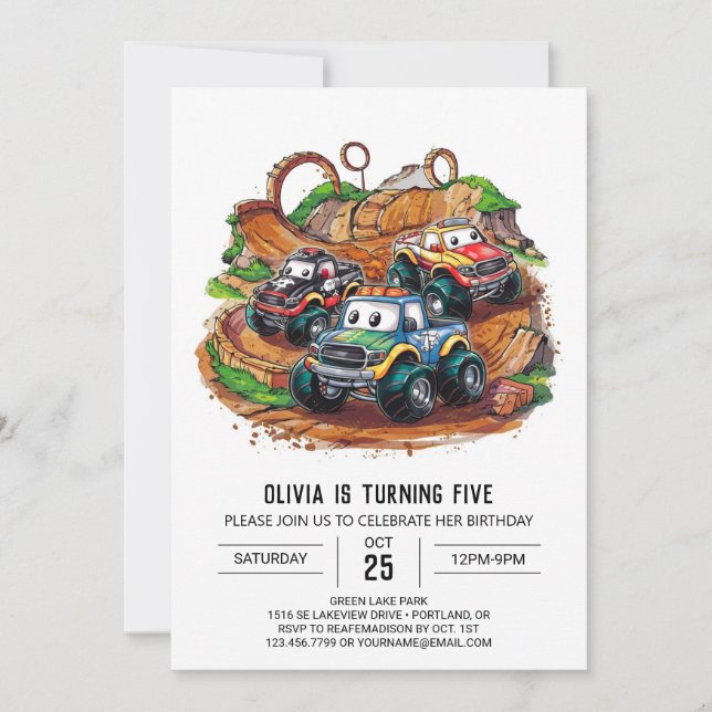 Simple Children's Monster Truck Birthday Invitation (Front)