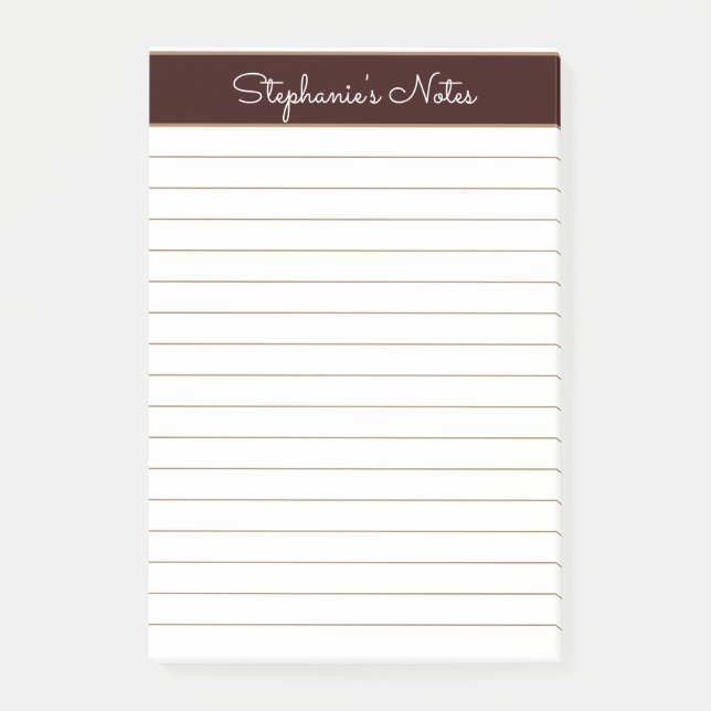 Simple Chocolate Brown Lined Personalised Post-it Notes (Front)