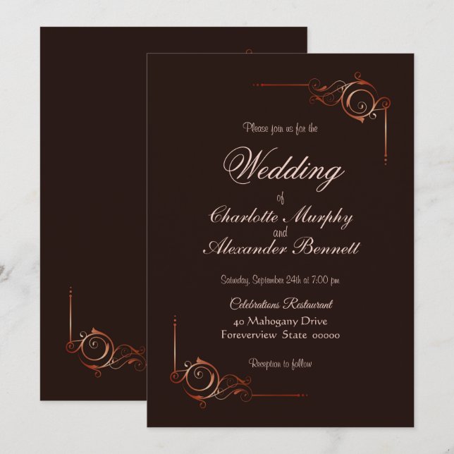 Simple Chocolate Brown Wedding Invitation (Front/Back)