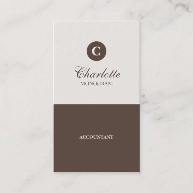 Simple Chocolate & Cream Monogram Business Cards (Front)