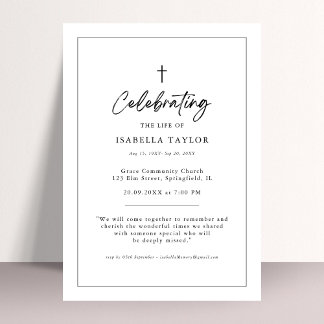 Simple Christian Memorial Religious Cross Funeral Invitation