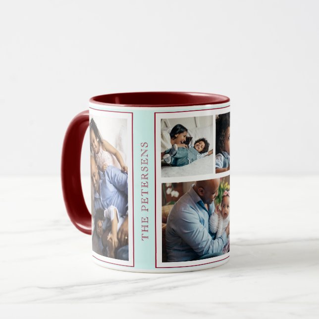 Simple Christmas 5 photo collage mint burgundy Mug (Front Left)