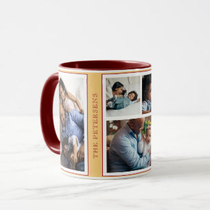 Simple Christmas 5 photo collage orange burgundy Mug