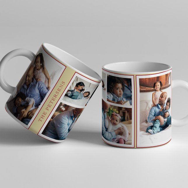 Simple Christmas 5 photo collage yellow burgundy Mug (Creator Uploaded)