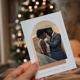 Simple Christmas Arch   Modern Two Photo Foil Holiday Card