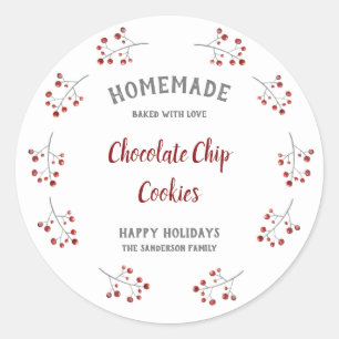 Simple Christmas Berry Wreath Holiday baking Classic Round Sticker