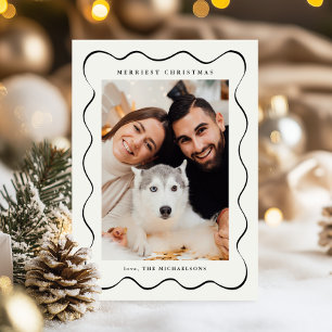 Simple Christmas Black and White Two Photo Holiday Card