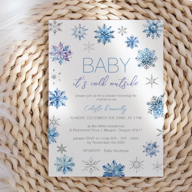 Simple Christmas Blue Baby Its Cold Outside Shower Invitation (Creator Uploaded)