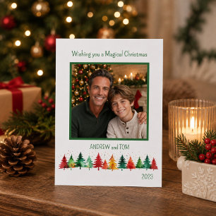 Simple Christmas Colorful Watercolor Trees Holiday Card