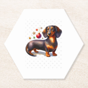 Simple Christmas Dachshund Painting - Holiday Doxi Paper Coaster