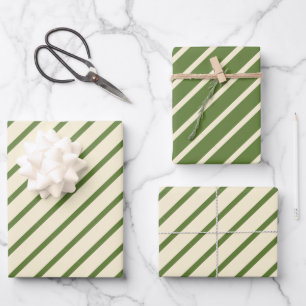 Simple Christmas Diagonal Stripe Retro Green Cream Wrapping Paper Sheet